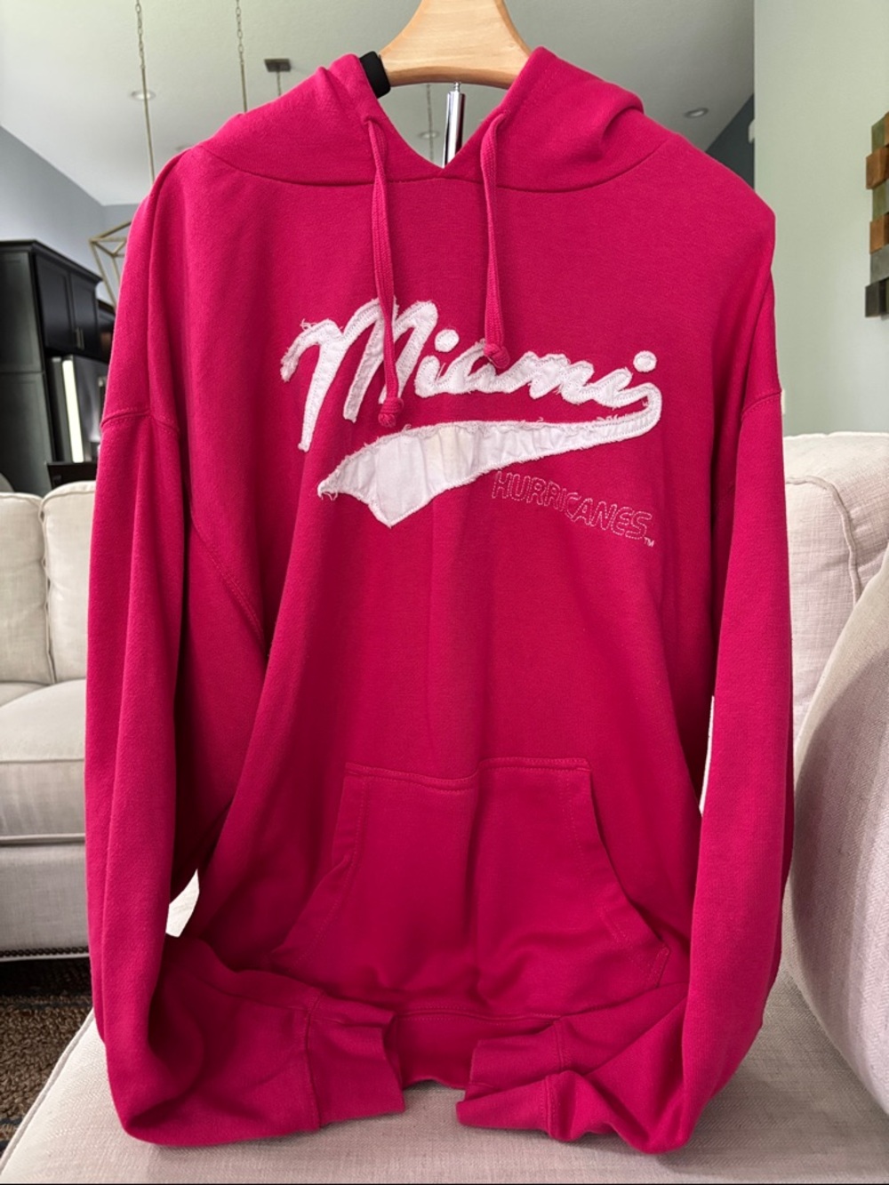 J. America Hot Pink 'Miami' Hurricanes Script Hoodie with‎ White Applique